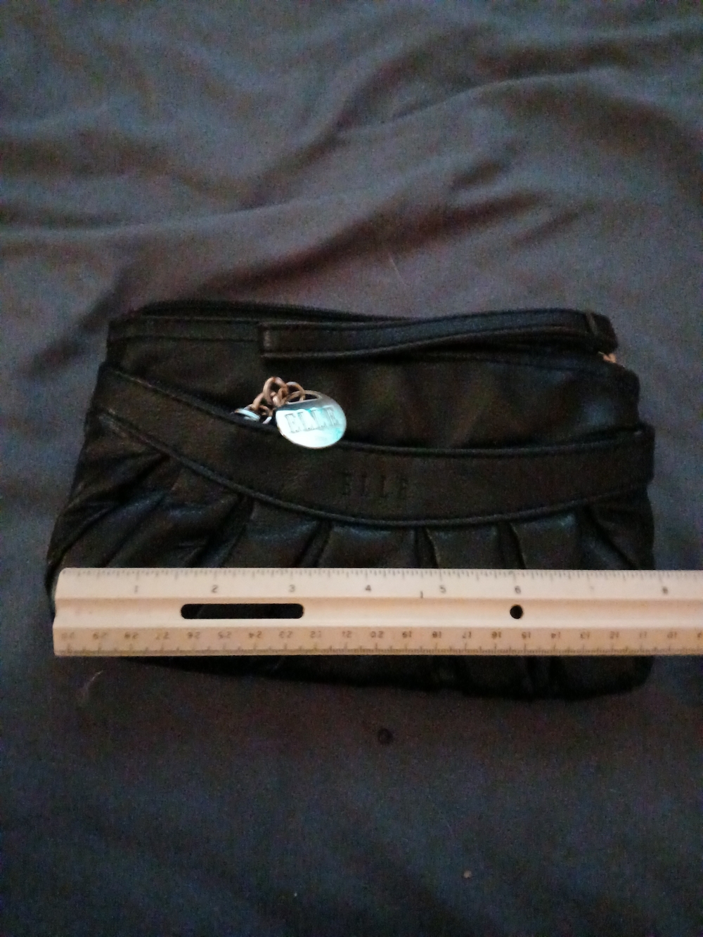 Elle Black Ruched Wristlet Clutch with Branded Charm